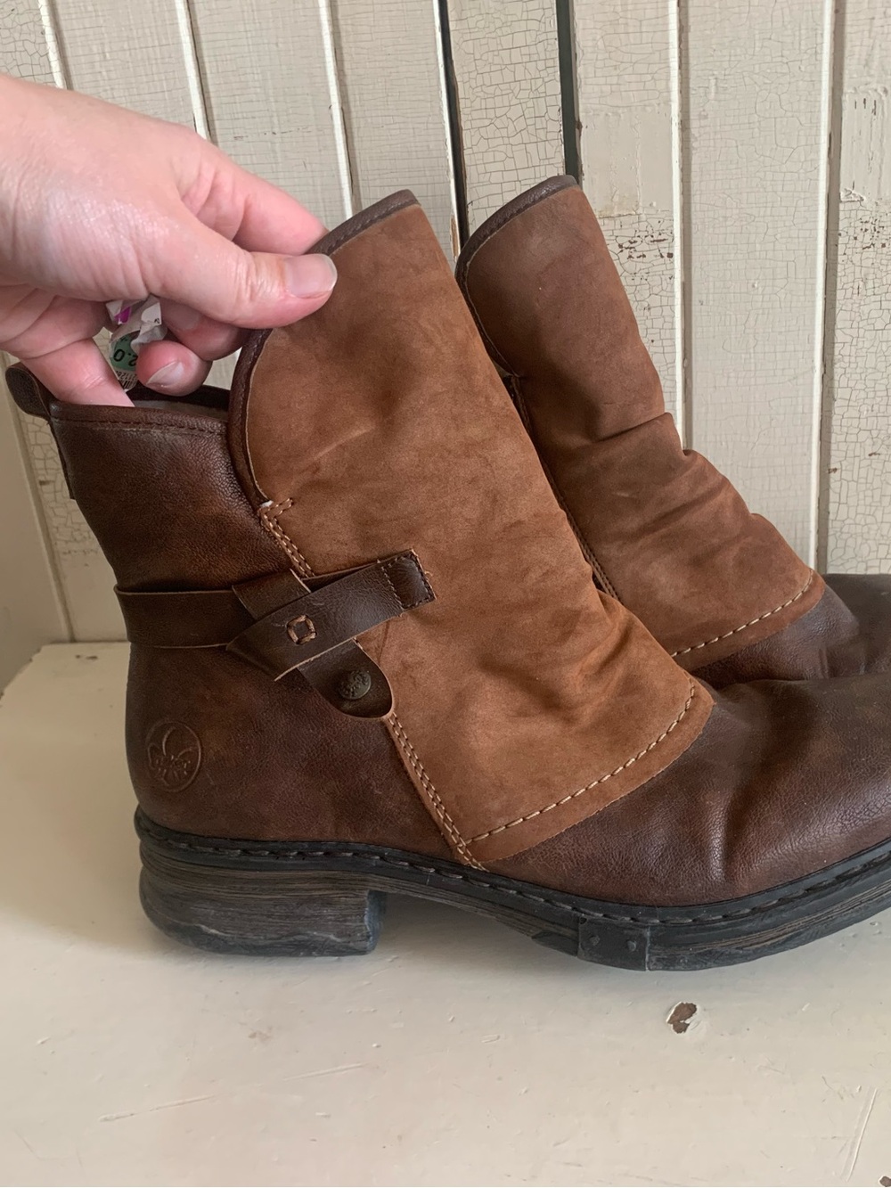 Women's Two-Tone Brown Leather Ankle Boots Size 42